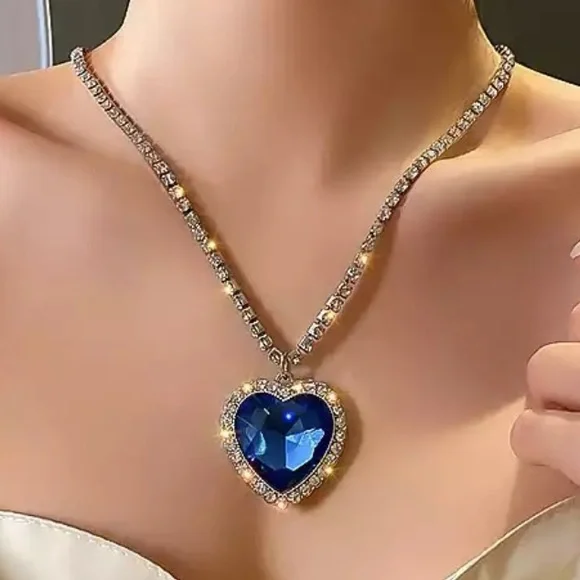Jewelry Silver Cz Diamond And Cz Blue Sapphire Heart Of The - Main Image